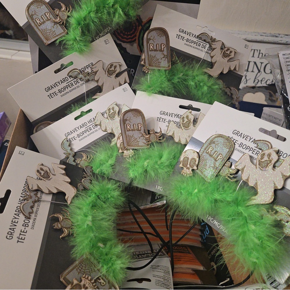 Graveyard Headband with Green Feathers